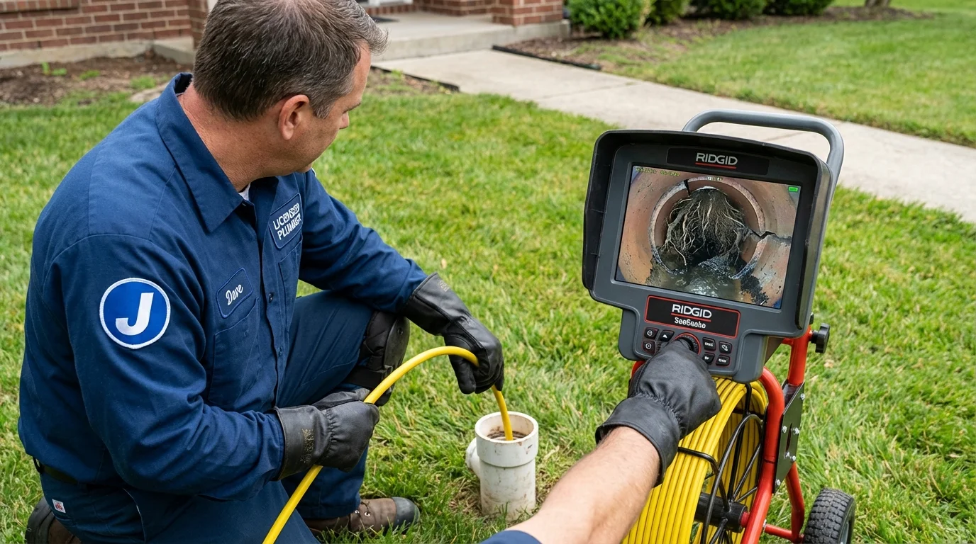 Sewer camera inspection being performed by Johns Plumbing LLC in England